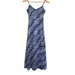 Urban Outfitters Floral Mesh Maxi Slip Dress Sz XS Y2K 90's Fairycore Goth Blue